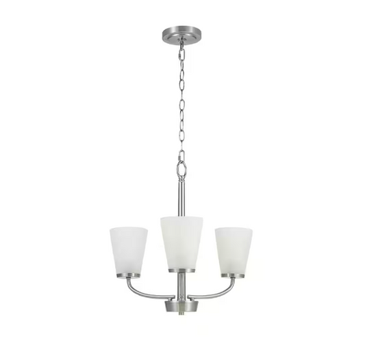 Hampton Bay Helena 19 in 3-Light Brushed Nickel Hanging Chandelier with Frosted Glass Shades for Dining Room