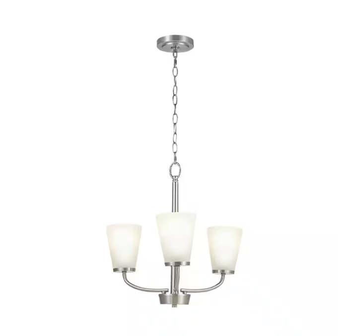 Hampton Bay Helena 19 in 3-Light Brushed Nickel Hanging Chandelier with Frosted Glass Shades for Dining Room