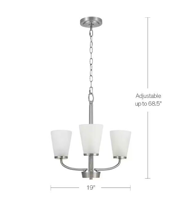 Hampton Bay Helena 19 in 3-Light Brushed Nickel Hanging Chandelier with Frosted Glass Shades for Dining Room