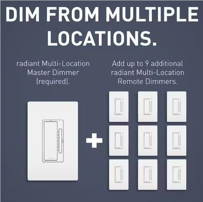 Legrand radiant 450W Multi-Location Master Rocker Dimmer for LED/CFL/Halogen/Incandescent Bulbs, White/Light Almond/Ivory