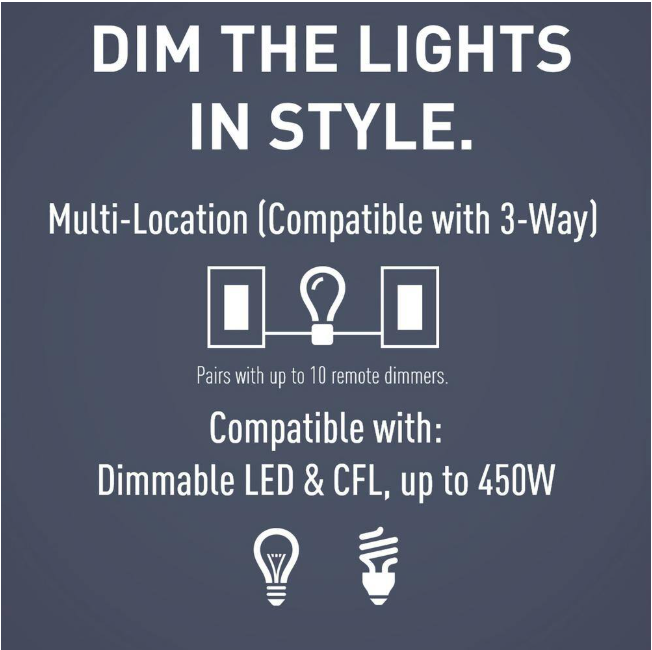Legrand radiant 450W Multi-Location Master Rocker Dimmer for LED/CFL/Halogen/Incandescent Bulbs, White/Light Almond/Ivory