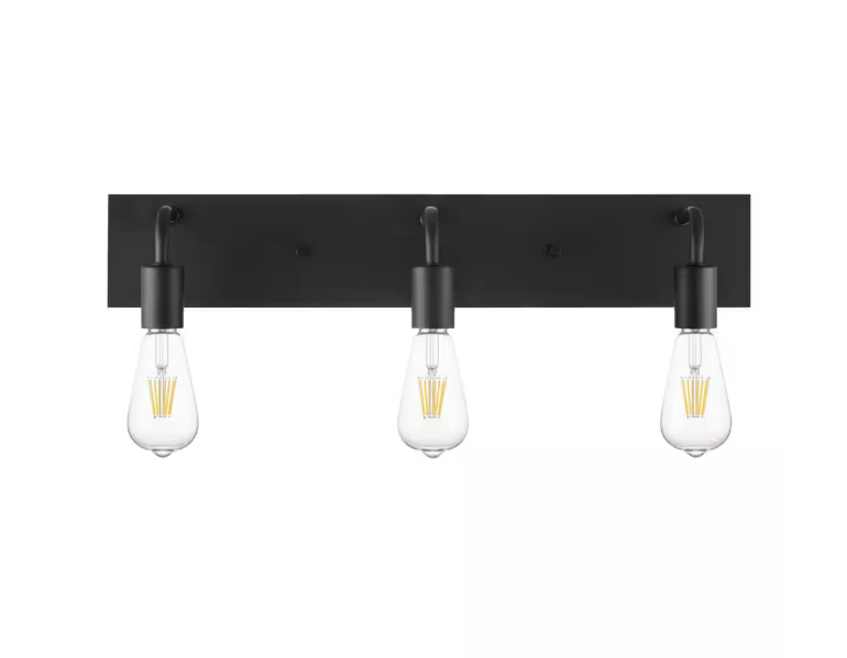 Hampton Bay Northvale 24 in. 3-Light Matte Black Vanity Light with Bath Hardware Kit (4-Piece)