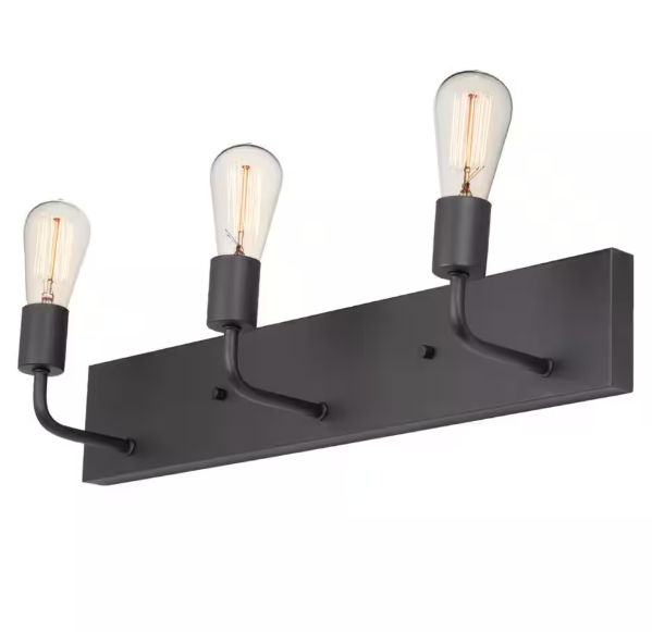 Hampton Bay Northvale 24 in. 3-Light Matte Black Vanity Light with Bath Hardware Kit (4-Piece)