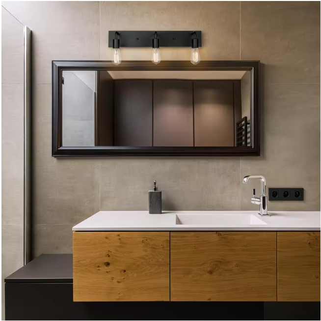 Hampton Bay Northvale 24 in. 3-Light Matte Black Vanity Light with Bath Hardware Kit (4-Piece)