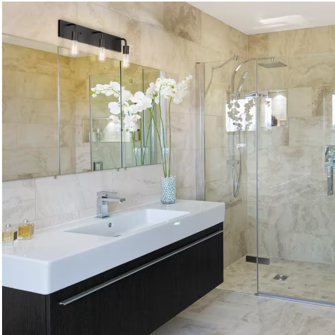 Hampton Bay Northvale 24 in. 3-Light Matte Black Vanity Light with Bath Hardware Kit (4-Piece)