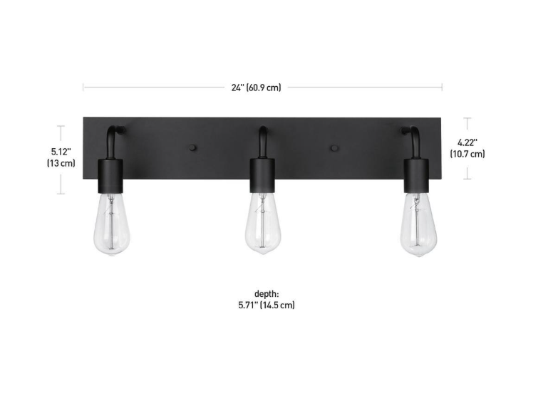 Hampton Bay Northvale 24 in. 3-Light Matte Black Vanity Light with Bath Hardware Kit (4-Piece)