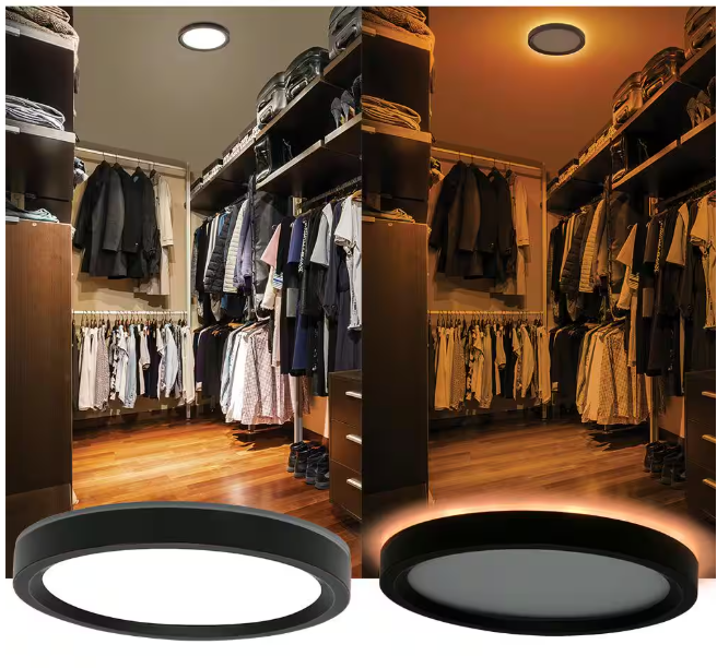 Commercial Electric 7.5 in. Round White Oil Rubbed Bronze Trims LED Flush Mount Ceiling Light Adjustable 3000K 4000K 5000K with Night Light