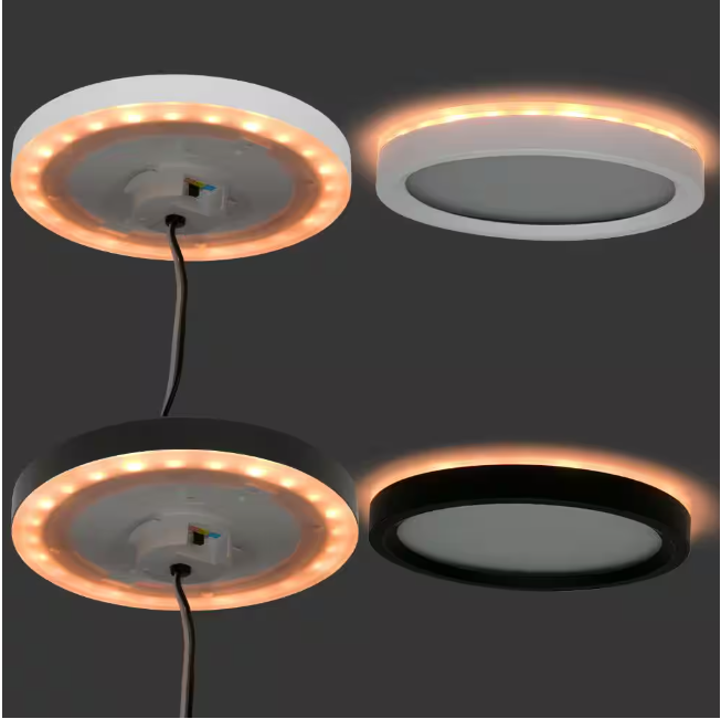 Commercial Electric 7.5 in. Round White Oil Rubbed Bronze Trims LED Flush Mount Ceiling Light Adjustable 3000K 4000K 5000K with Night Light