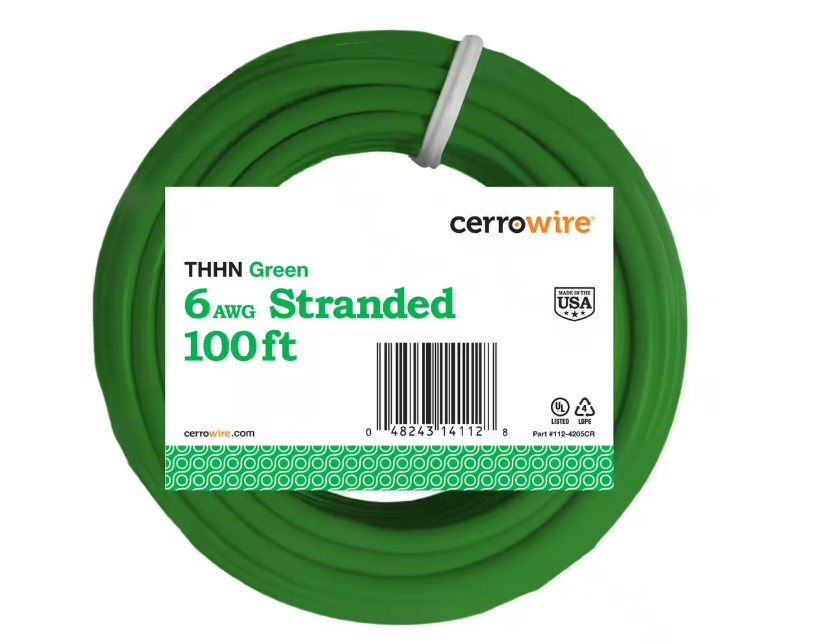 Cerrowire 100 ft. 6 Gauge Green Stranded Copper THHN Wire