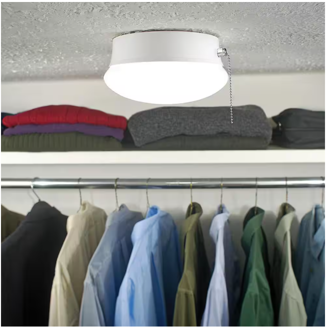Commercial Electric Spin Light 7 in. Closet Light with Pull Chain LED Flush Mount Ceiling Light 830 Lumens 4000K Bright White Basement Light