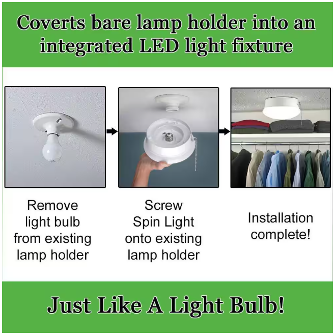 Commercial Electric Spin Light 7 in. Closet Light with Pull Chain LED Flush Mount Ceiling Light 830 Lumens 4000K Bright White Basement Light