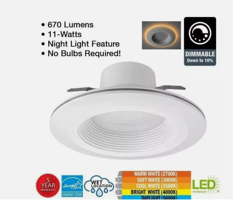 3-Pack Commercial Electric 6in Selectable CCT LED Recessed Light Trim 670 Lumens
