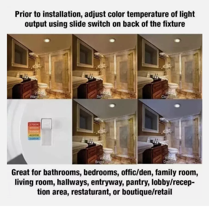 3-Pack Commercial Electric 6in Selectable CCT LED Recessed Light Trim 670 Lumens