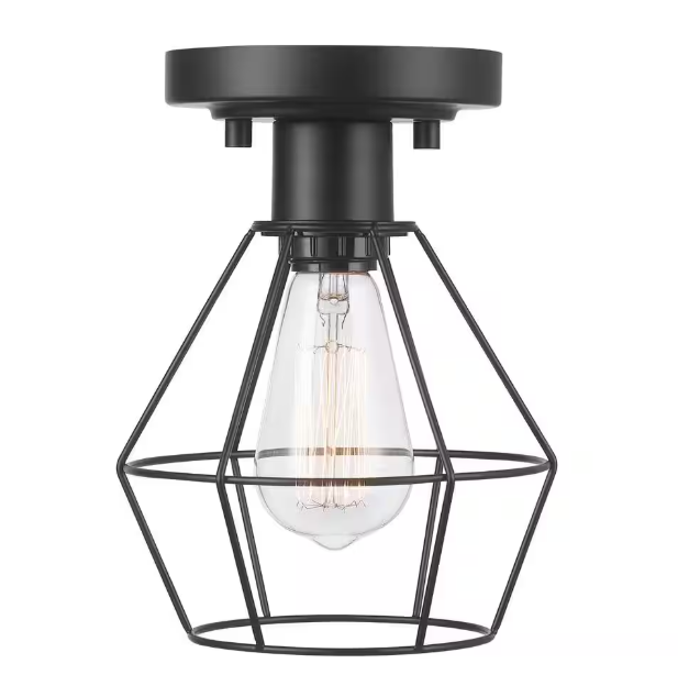 Hampton Bay Bryson 1-Light Matte Black Caged Shade Flush Mount