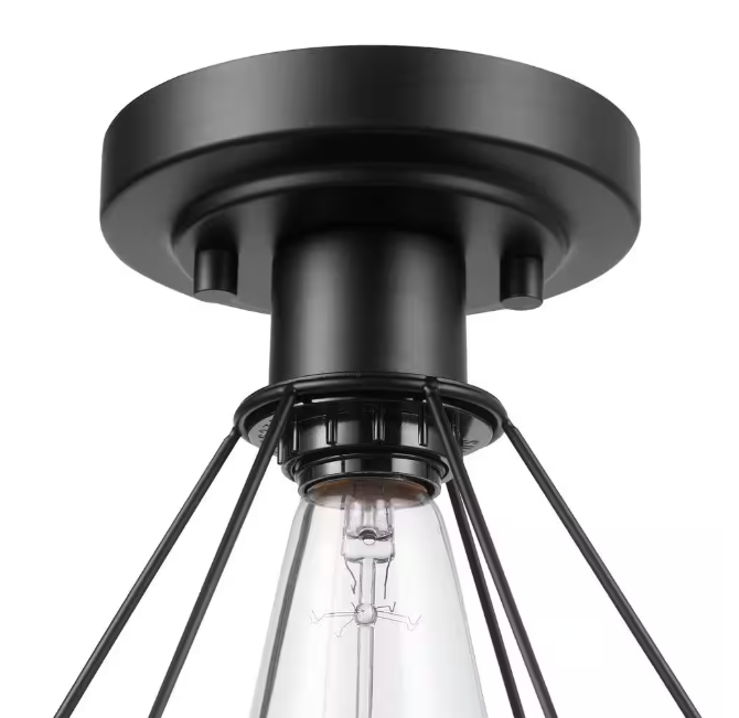 Hampton Bay Bryson 1-Light Matte Black Caged Shade Flush Mount