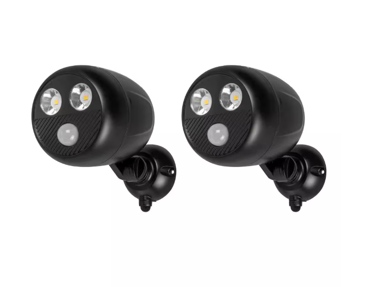 Defiant 450-Lumen Battery Powered 120-Degree Black Motion Activated Integrated LED Flood Light (2-Pack)