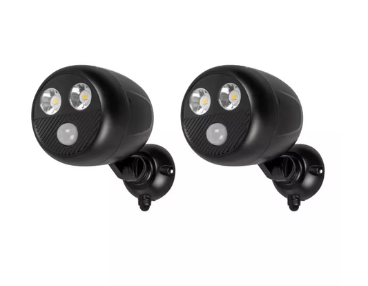 Defiant 450-Lumen Battery Powered 120-Degree Black Motion Activated Integrated LED Flood Light (2-Pack)