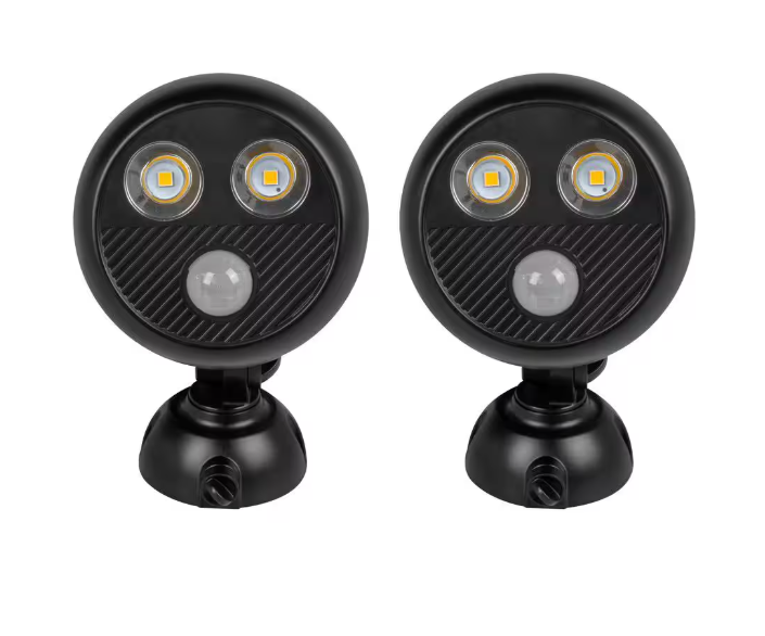 Defiant 450-Lumen Battery Powered 120-Degree Black Motion Activated Integrated LED Flood Light (2-Pack)