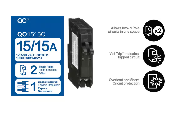 Square D QO 2-15 Amp Single-Pole Tandem Circuit Breaker
