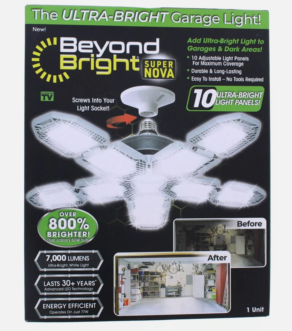 BEYOND BRIGHT 60-Watt Ultra Bright LED Light Bulb 6500K with 10 Adjustable Light Panels