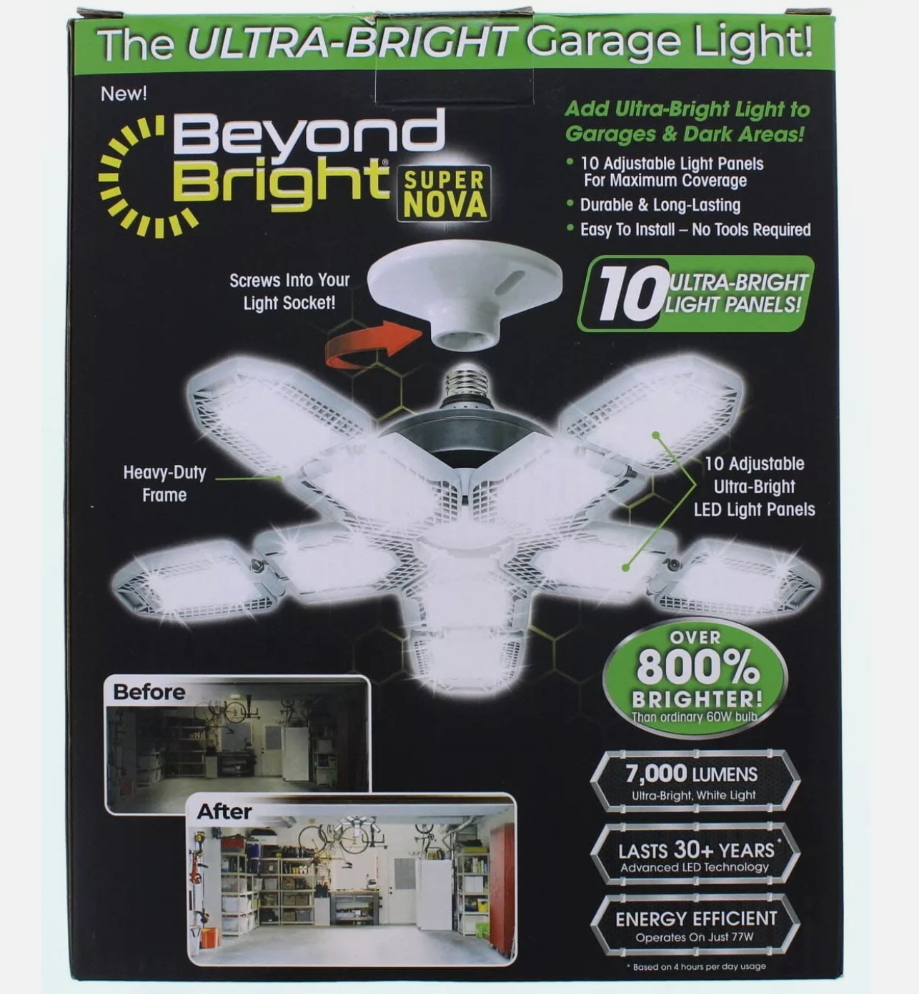 BEYOND BRIGHT 60-Watt Ultra Bright LED Light Bulb 6500K with 10 Adjustable Light Panels