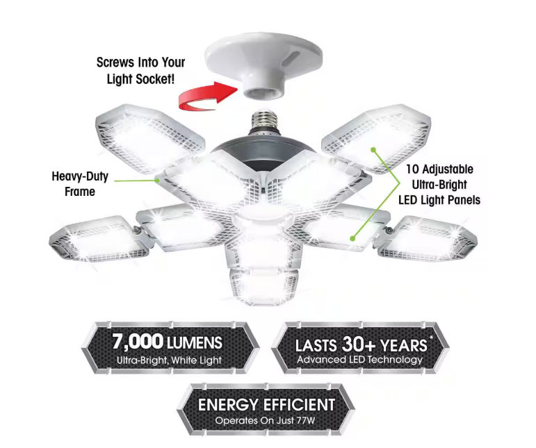 BEYOND BRIGHT 60-Watt Ultra Bright LED Light Bulb 6500K with 10 Adjustable Light Panels