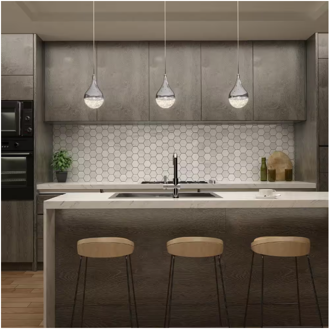 Artika Glitzer 6.5-Watt 1 Light Chrome Modern Integrated LED Mini Pendant Light Fixture for Kitchen Island