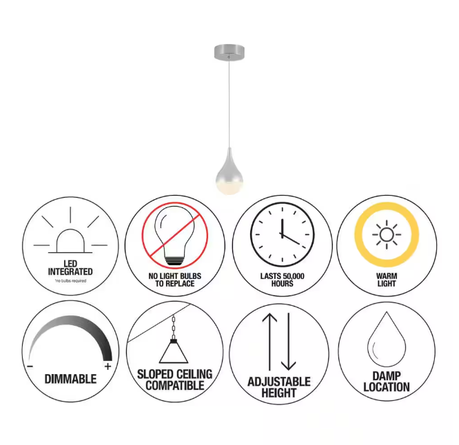 Artika Glitzer 6.5-Watt 1 Light Chrome Modern Integrated LED Mini Pendant Light Fixture for Kitchen Island