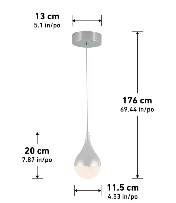 Artika Glitzer 6.5-Watt 1 Light Chrome Modern Integrated LED Mini Pendant Light Fixture for Kitchen Island