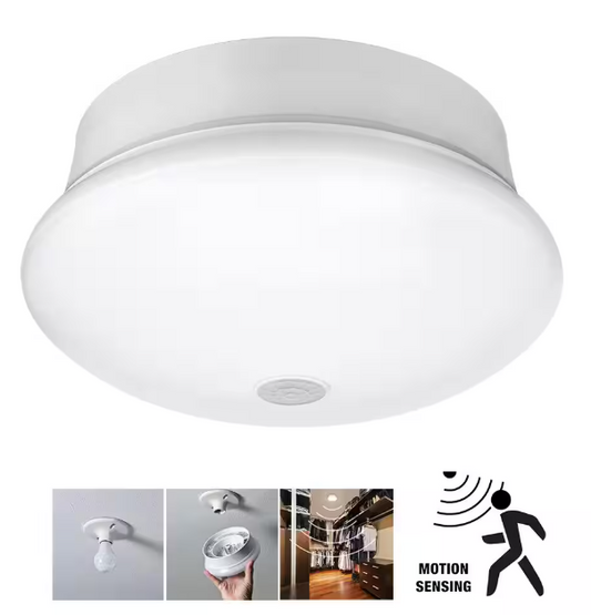 Commercial Electric Spin Light 7 in. Motion Sensor LED Flush Mount Ceiling Light Customize Hold Times Closet Rated 830 Lumens 4000K