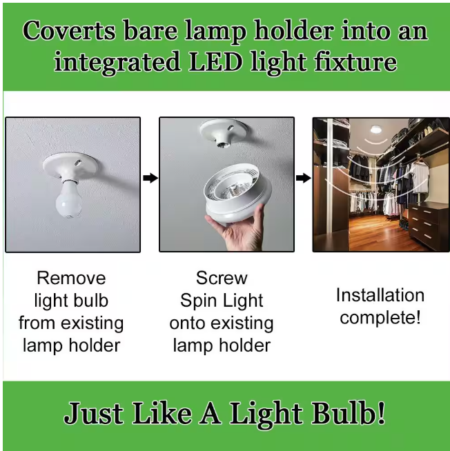 Commercial Electric Spin Light 7 in. Motion Sensor LED Flush Mount Ceiling Light Customize Hold Times Closet Rated 830 Lumens 4000K