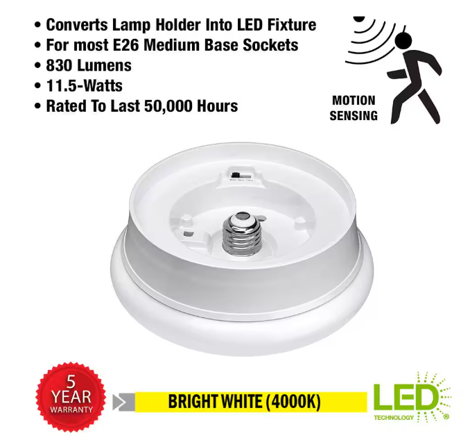 Commercial Electric Spin Light 7 in. Motion Sensor LED Flush Mount Ceiling Light Customize Hold Times Closet Rated 830 Lumens 4000K