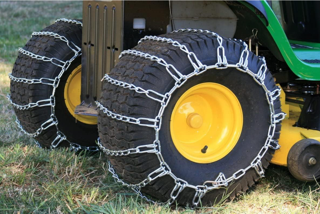 OakTen Set of 2 16x6.5x8 Tire Chains for Lawn Garden Tractors Mowers and Rider, 2-Link Lawn Tractors Tire Chains