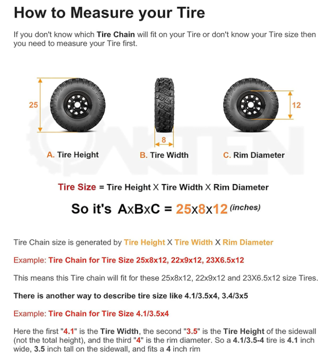 OakTen Set of 2 16x6.5x8 Tire Chains for Lawn Garden Tractors Mowers and Rider, 2-Link Lawn Tractors Tire Chains