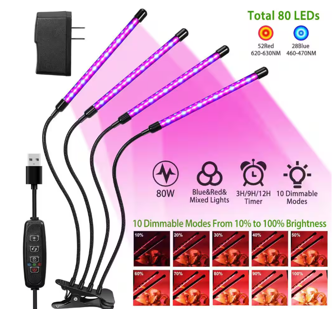 Grow Lights for Indoor Plants iMounTEK 80W 80 LEDs Plant Lights with Red Blue Full Spectrum 10 Dimmable Level