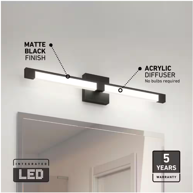 Artika Tivoli 27 in. 1-Light Matte Black Modern Integrated LED Vanity Light Bar for Bathroom