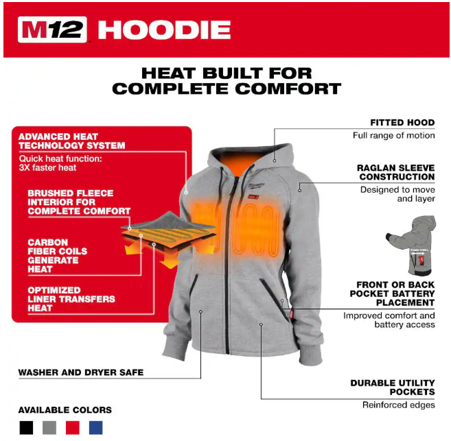 Milwaukee Women's Large M12 12-Volt Lithium-Ion Cordless Gray Heated Jacket Hoodie Kit with (1) 2.0 Ah Battery and Charger