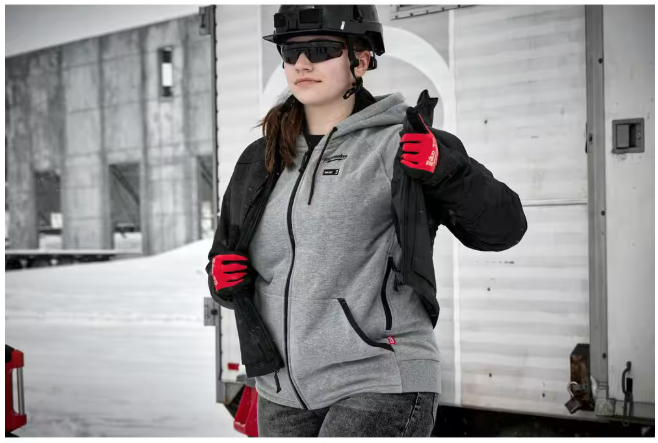 Milwaukee Women's Large M12 12-Volt Lithium-Ion Cordless Gray Heated Jacket Hoodie Kit with (1) 2.0 Ah Battery and Charger
