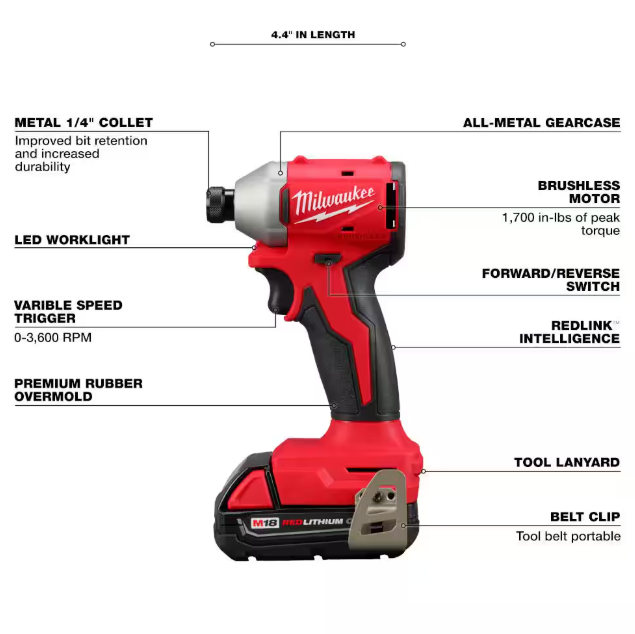 Milwaukee M18 18V Lithium-Ion Brushless Cordless Compact Drill/Impact Combo Kit (2-Tool) w/(2) 2.0 Ah Batteries, Charger & Bag