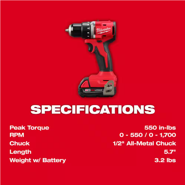 Milwaukee M18 18V Lithium-Ion Brushless Cordless Compact Drill/Impact Combo Kit (2-Tool) w/(2) 2.0 Ah Batteries, Charger & Bag