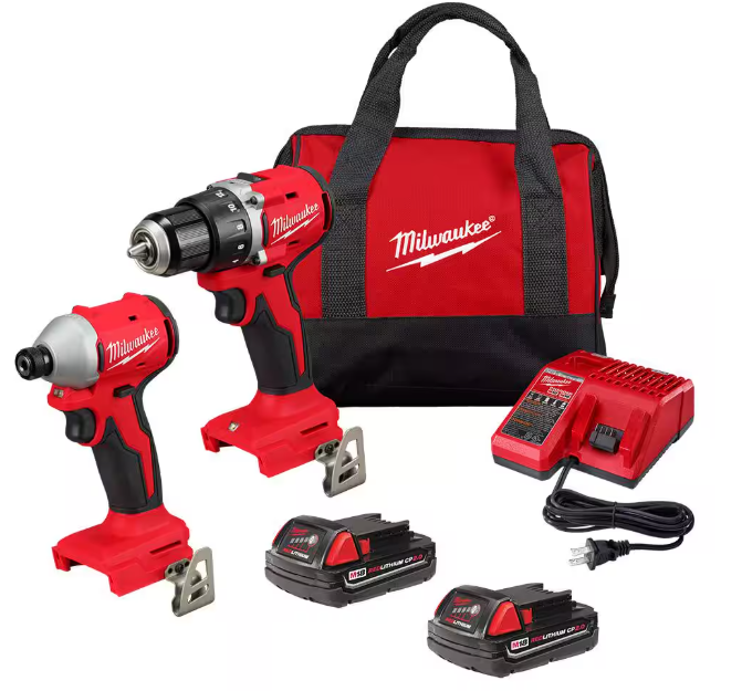 Milwaukee M18 18V Lithium-Ion Brushless Cordless Compact Drill/Impact Combo Kit (2-Tool) w/(2) 2.0 Ah Batteries, Charger & Bag