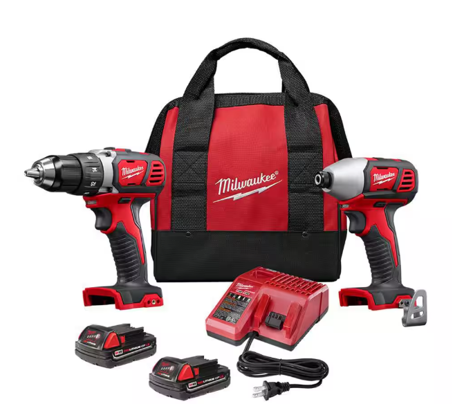 Milwaukee M18 18V Lithium-Ion Cordless Drill Driver/Impact Driver Combo Kit (2-Tool) W/ Two 1.5Ah Batteries, Charger Tool Bag