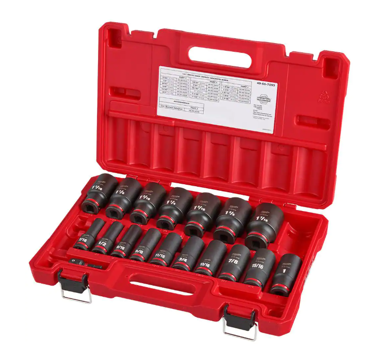 Milwaukee SHOCKWAVE 1/2 in. Drive SAE Deep Well 6 Point Impact Socket Set (18-Piece)