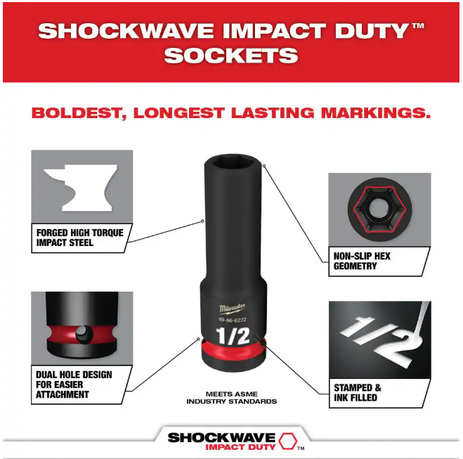 Milwaukee SHOCKWAVE 1/2 in. Drive SAE Deep Well 6 Point Impact Socket Set (18-Piece)