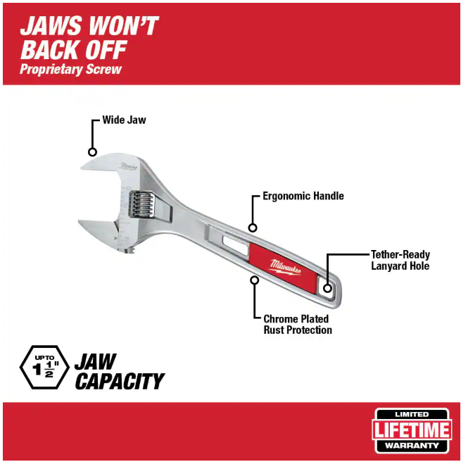 Milwaukee 8 in. Wide Jaw Adjustable Wrench