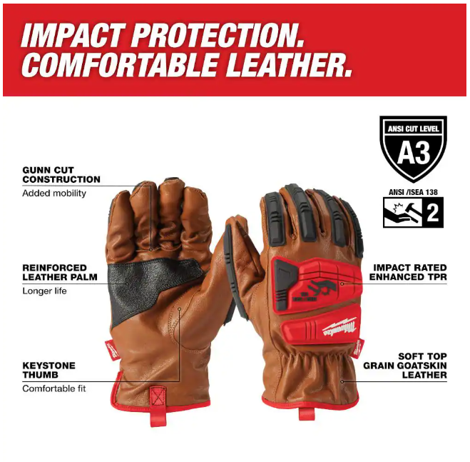 Milwaukee Large Level 3 Cut Resistant Goatskin Leather Impact Gloves