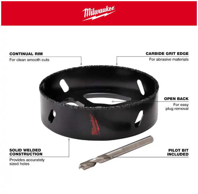 Milwaukee 6-3/8 in. Carbide Recessed Light Hole Saw With Pilot Bit
