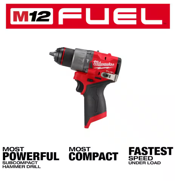 Milwaukee M12 FUEL 12V Lithium-Ion Brushless Cordless 1/2 in. Hammer Drill (Tool-Only)