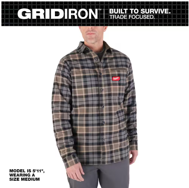 Milwaukee Men's X-Large Gray GRIDIRON Flannel Shirt