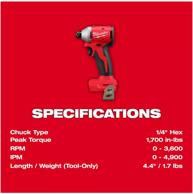 Milwaukee M18 18V Lithium-Ion Brushless Cordless 1/4 in. Compact Impact Driver (Tool Only)